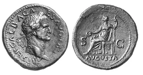 Münze des römischen Kaisers Galba, 68-69 n. Chr.